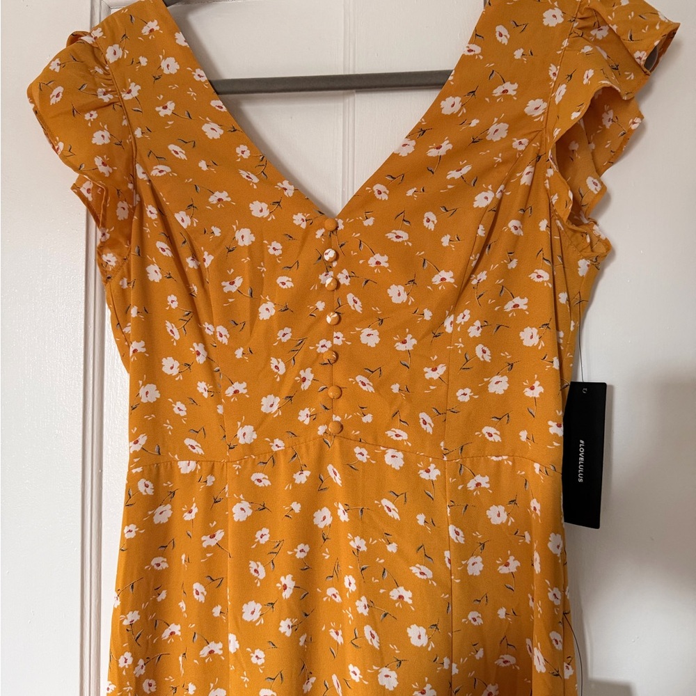Lulu's Mustard Yellow Floral Maxi Dress - Picture 2 of 5